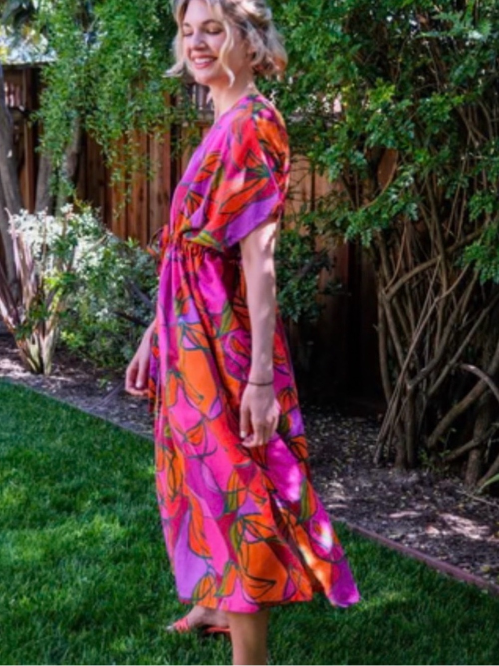 Lesley Evers Tegan Caftan in Pink Pears, XS/S